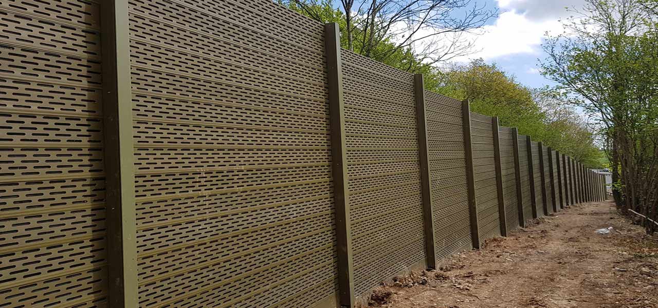 Close-up of recycled plastic and mineral wool noise barrier materials
