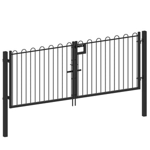 Bow top metal railing gate powder-coated in Black