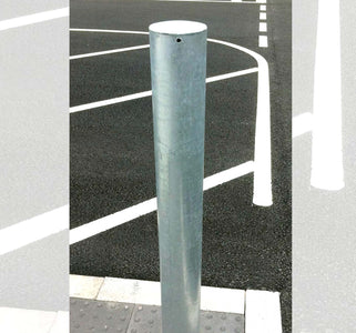 Stainless steel bollards installed in retail park